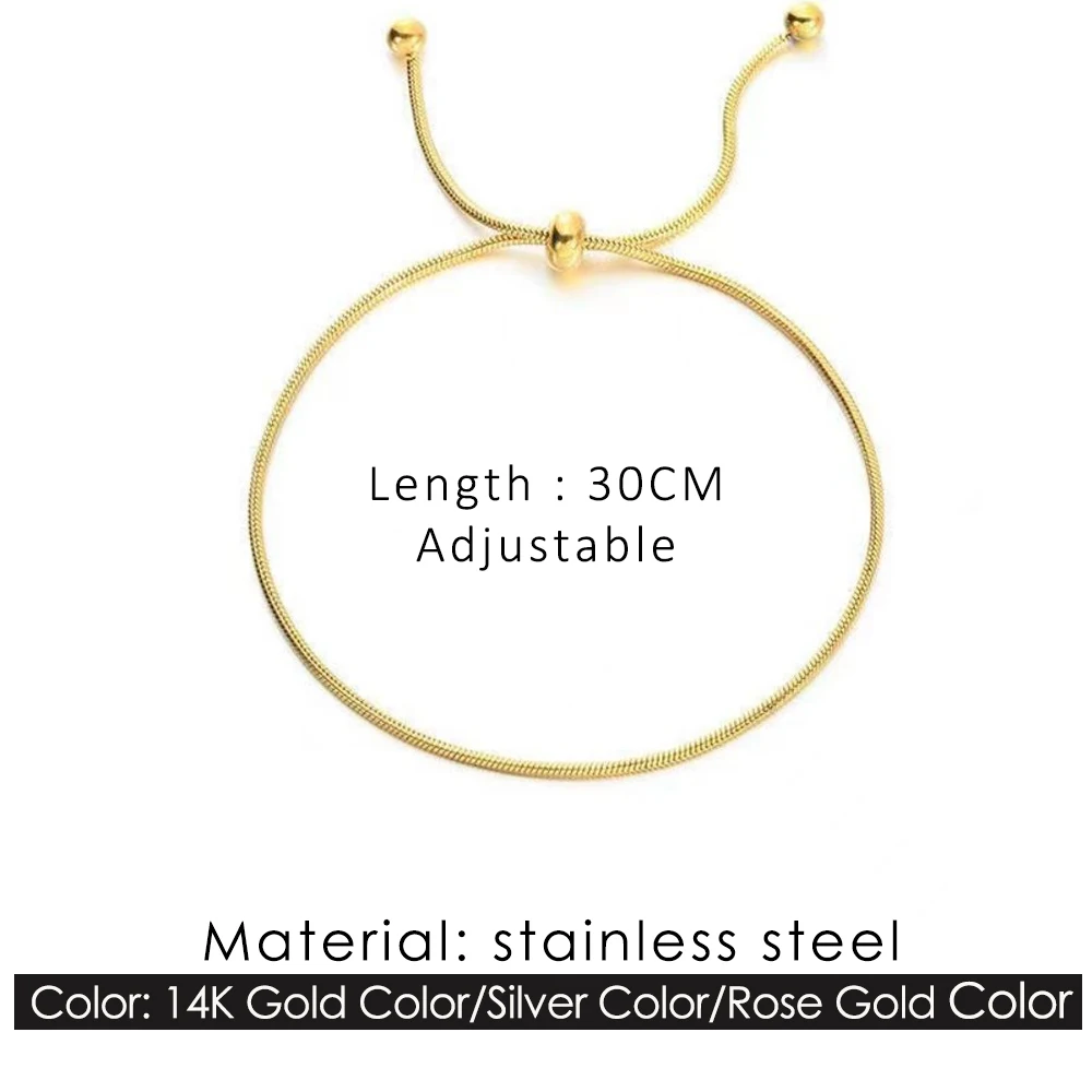 Stainless Steel Adjustable Anklet for Woman Round Snake Chain Pull-Out Anklet Button Birthday Gift Jewelry on Foot Wholesale