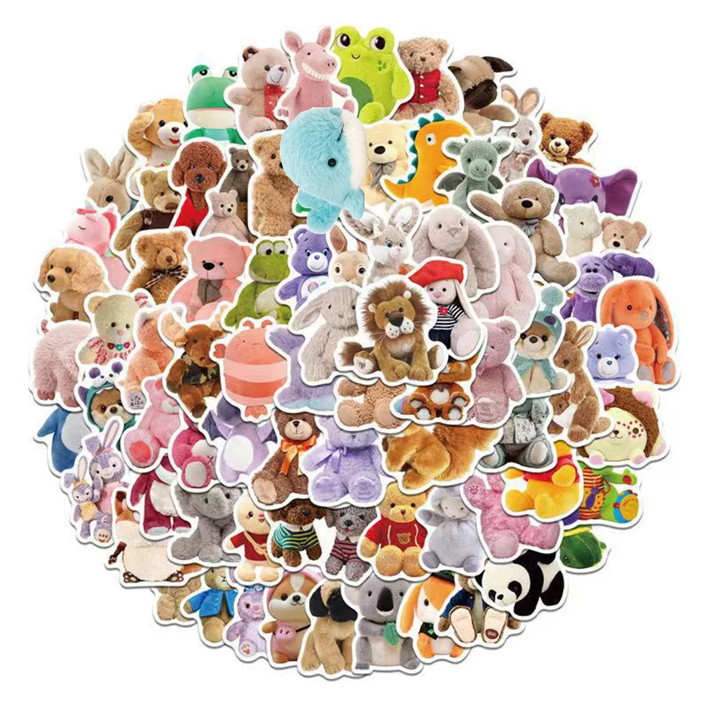 10/30/50/100psc Funny Cute Stuffed Animal Stickers Kawaii Decals Laptop Scrapbook Phone Suitcase Diary Kid Cartoon Sticker Toy