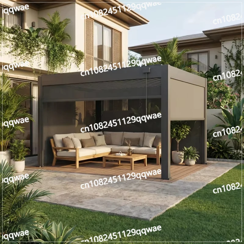 Modern aluminum outdoor waterproof louver roof gazebo with remote control for luxury terraces