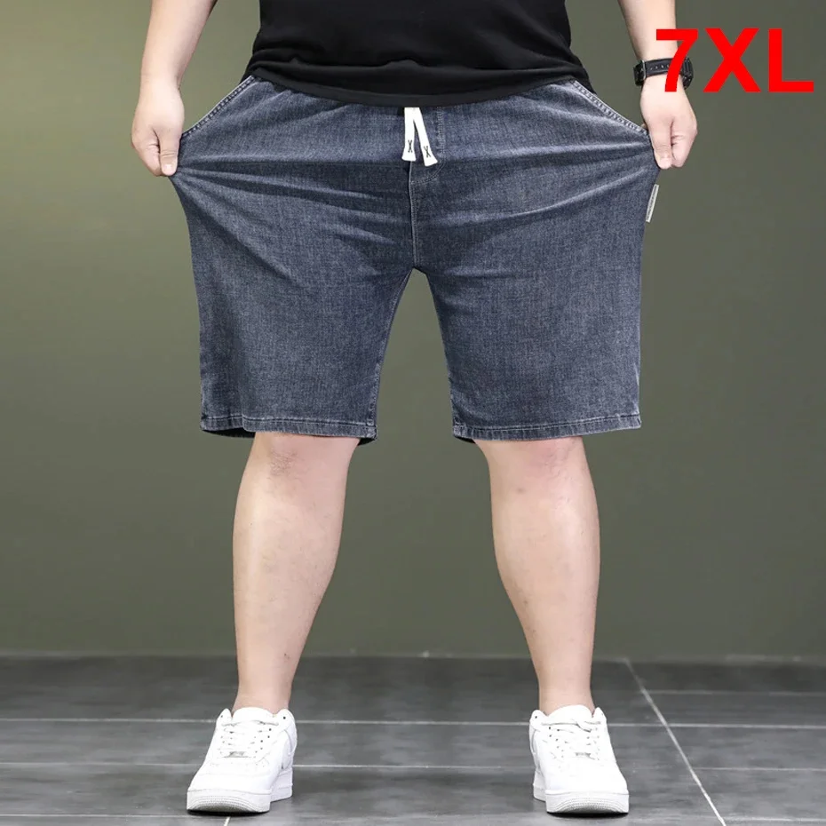 Solid Color Denim Shorts Men Jeans Plus Size 7XL Fashion Casual Summer Stretchy Male Big