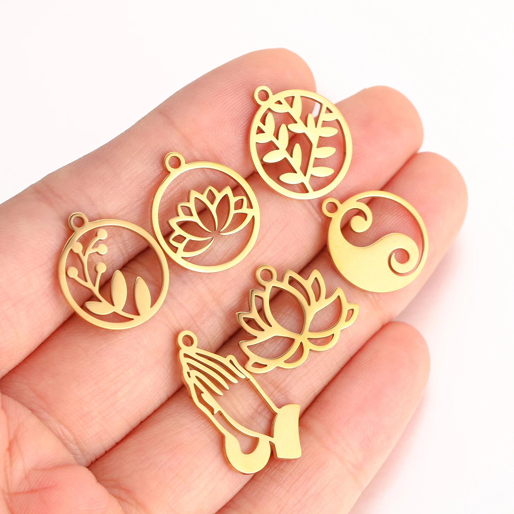 5 teil/los Edelstahl Charms Für Schmuck Machen Yoga Lotus Blume & Taiji Religion Amulett Anhänger Diy Ohrringe Halskette Armband – Detail 7