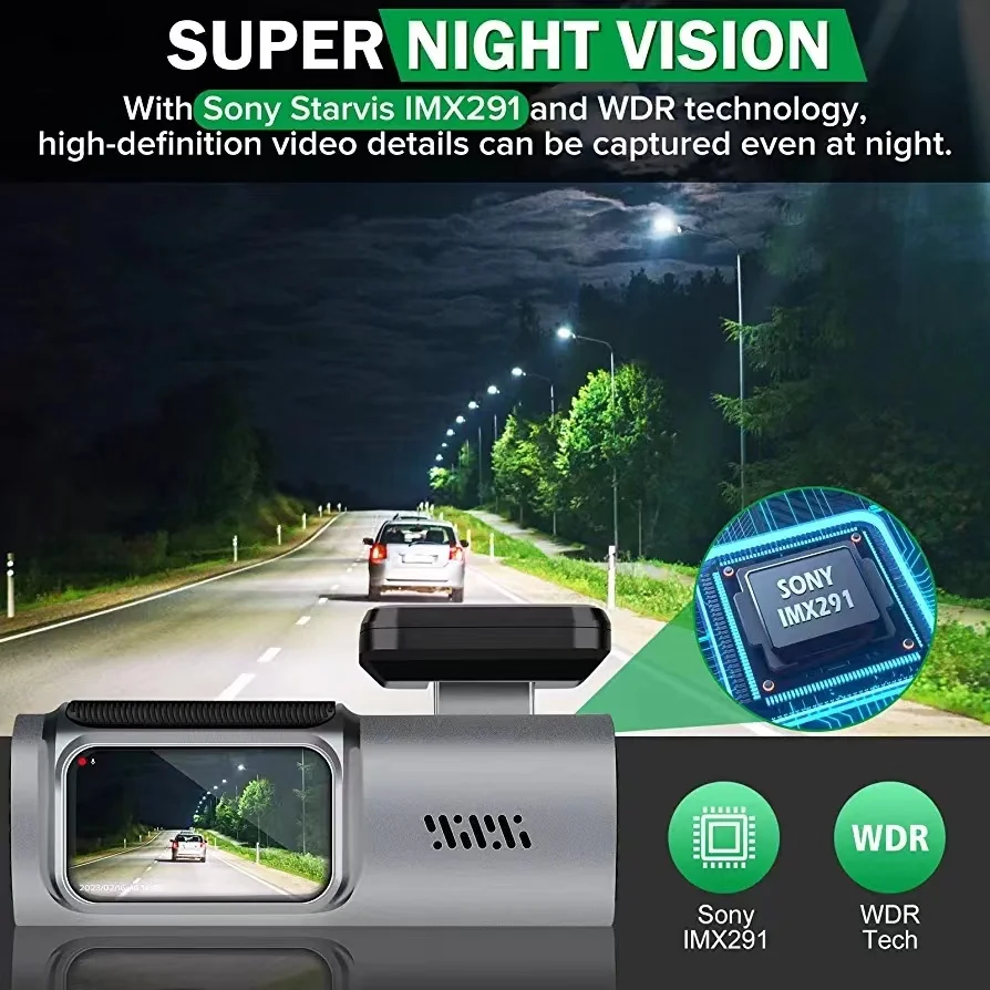 Caméra de voiture avec vision nocturne, caméra Prada Cam Stream Media Loop, DVR statique, surveillance 24H, enregistreur vidéo de voiture, Wi-Fi 2.5K HD