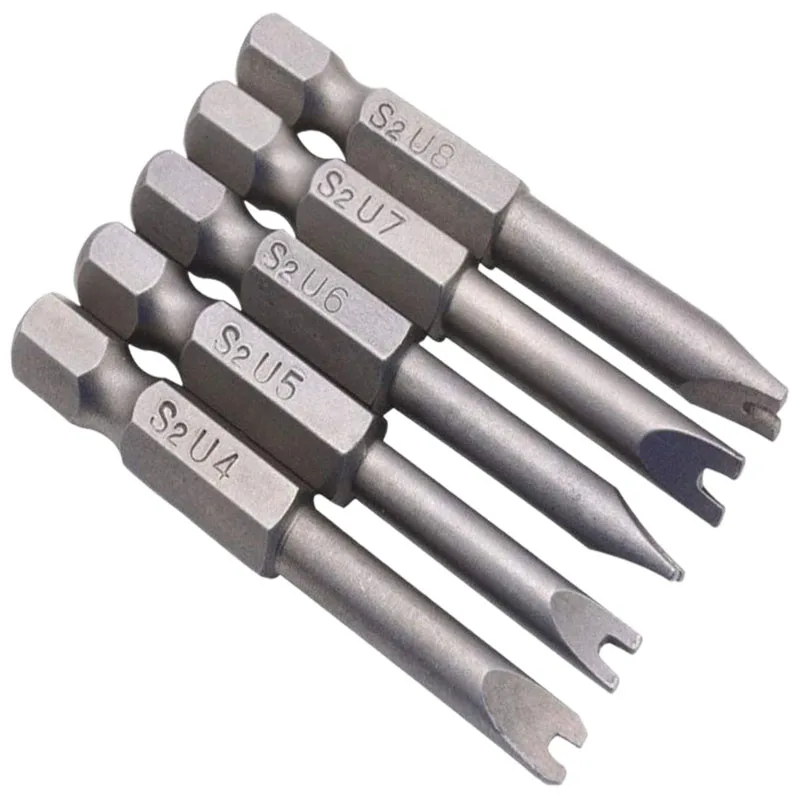 5Pcs U-shaped Magnetic Screwdriver Bits 1/4 Inch Hex Handle 50mm U4 U5 U6 U7 U8 Alloy Steel Bits Electric Drill Accessories