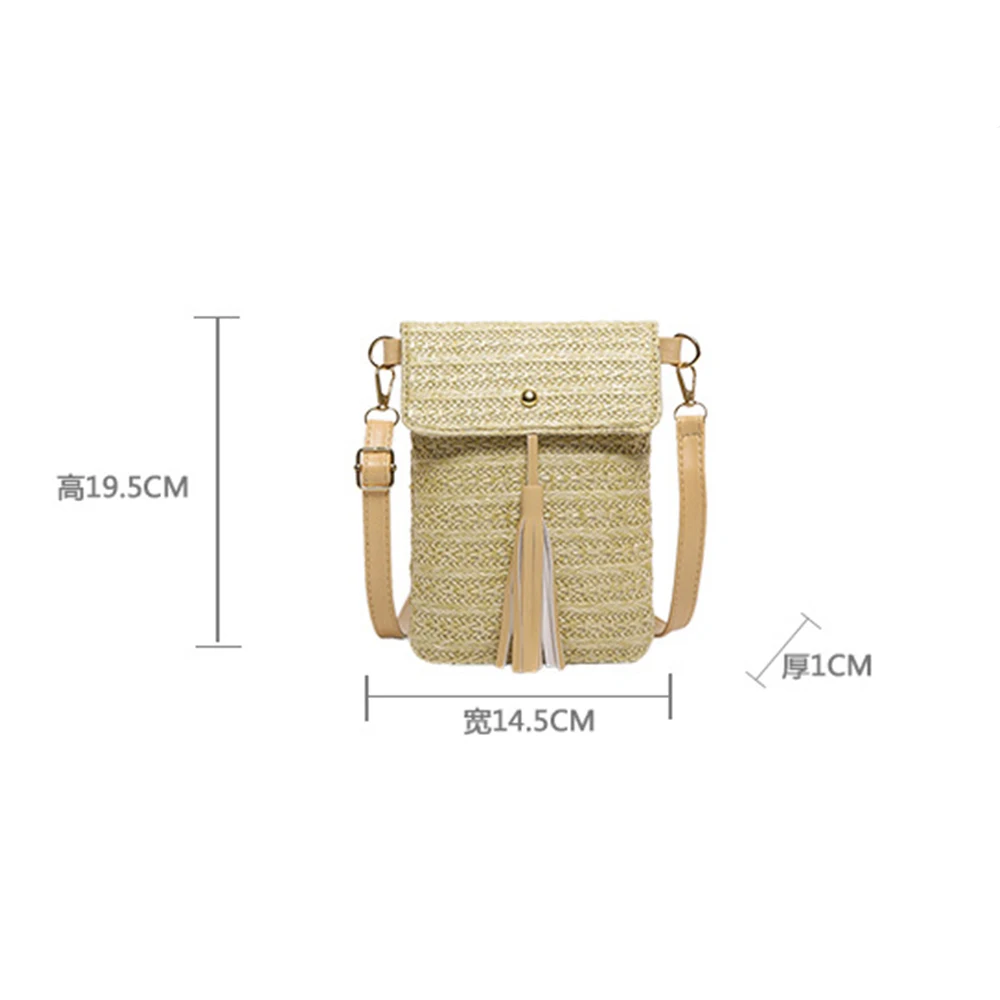 Fashion Women Woven Beach Bag Holiday Mobile Phone Shouder Bag Summer Tassel Small Crossbody Bag for Lady Girls Travel Handbag