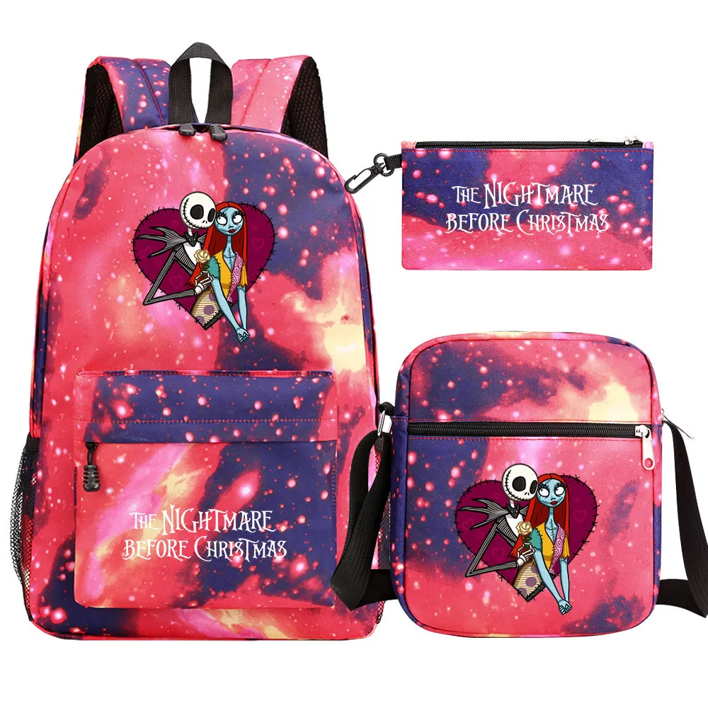 The Nightmare Before Christmas 3Pcs Boy Girl Kids School Book Bags Travel Backpack Shoulder Bag Pen Bag For Men Women