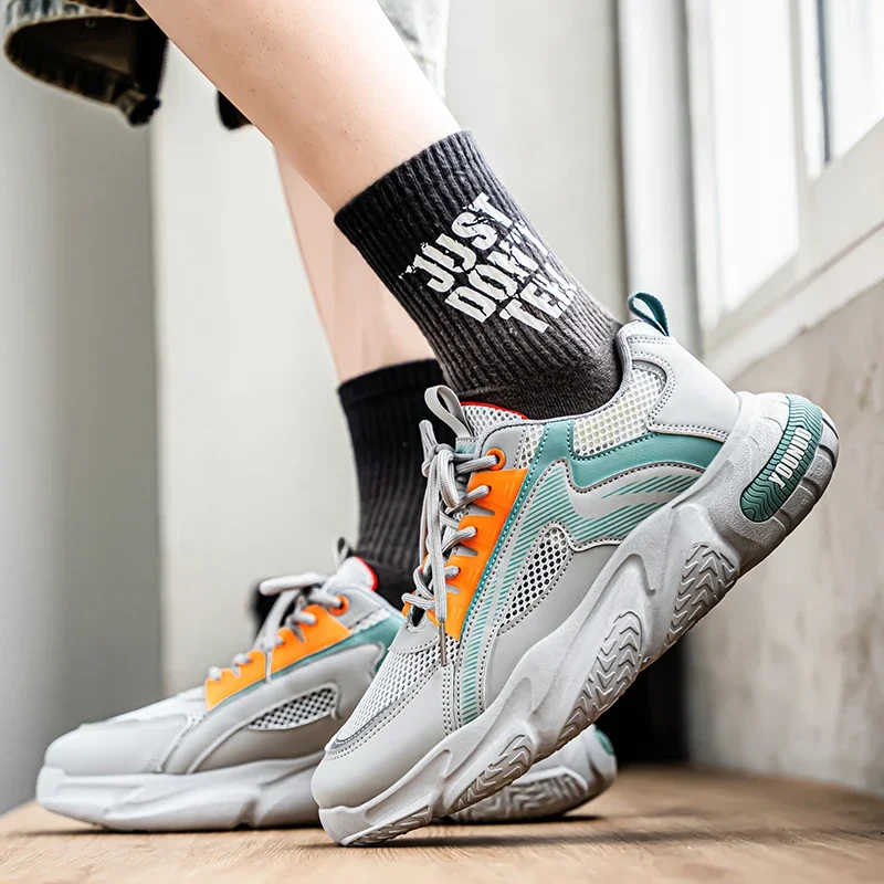 

Summer Breathable Single-mesh Thick-soled Height-increasing Men's Large-sized, Color-matched Belt Casual Mesh Sports Shoes