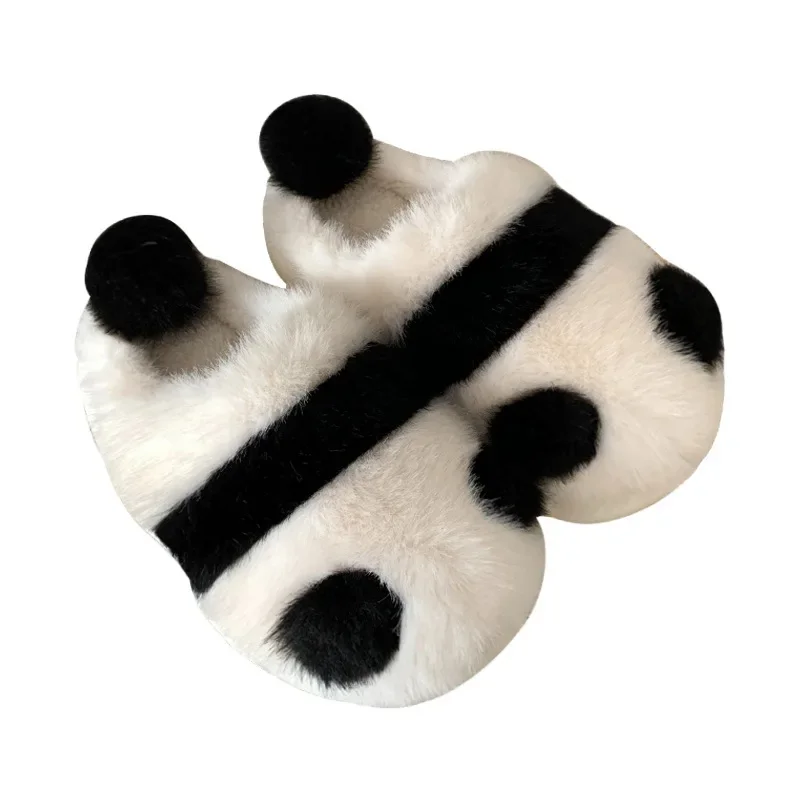 Winter Indoor Panda Slippers Women Flat Furry Home Cartoon Women Cotton Shoes Female Cute Animal Warm Non-slip Shoes Slides