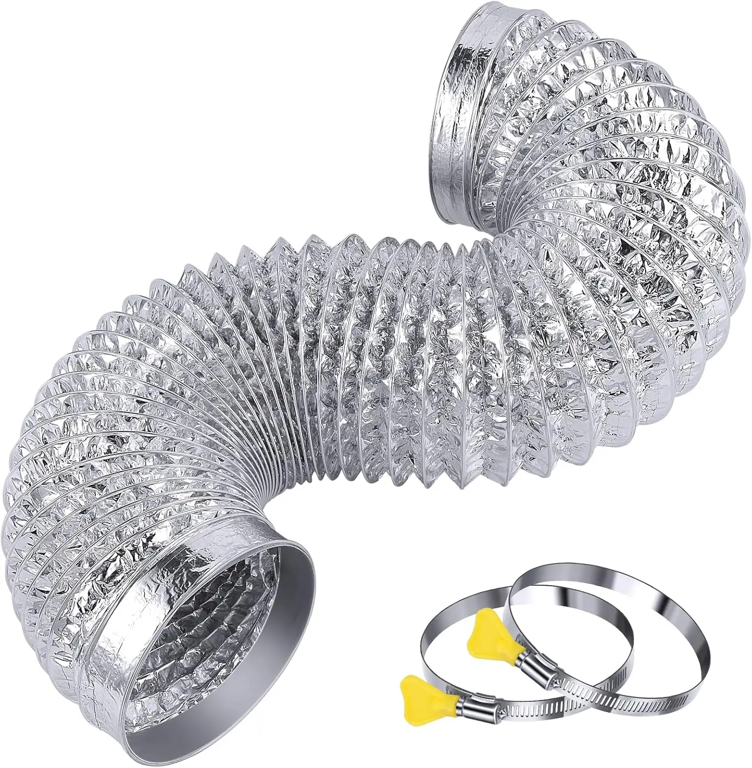 

4" Flexible Dryer Vent Hose 3FT, Heavy Duty 6-Ply Aluminum Foil Duct with 2 Key Clamps for Tight Spaces