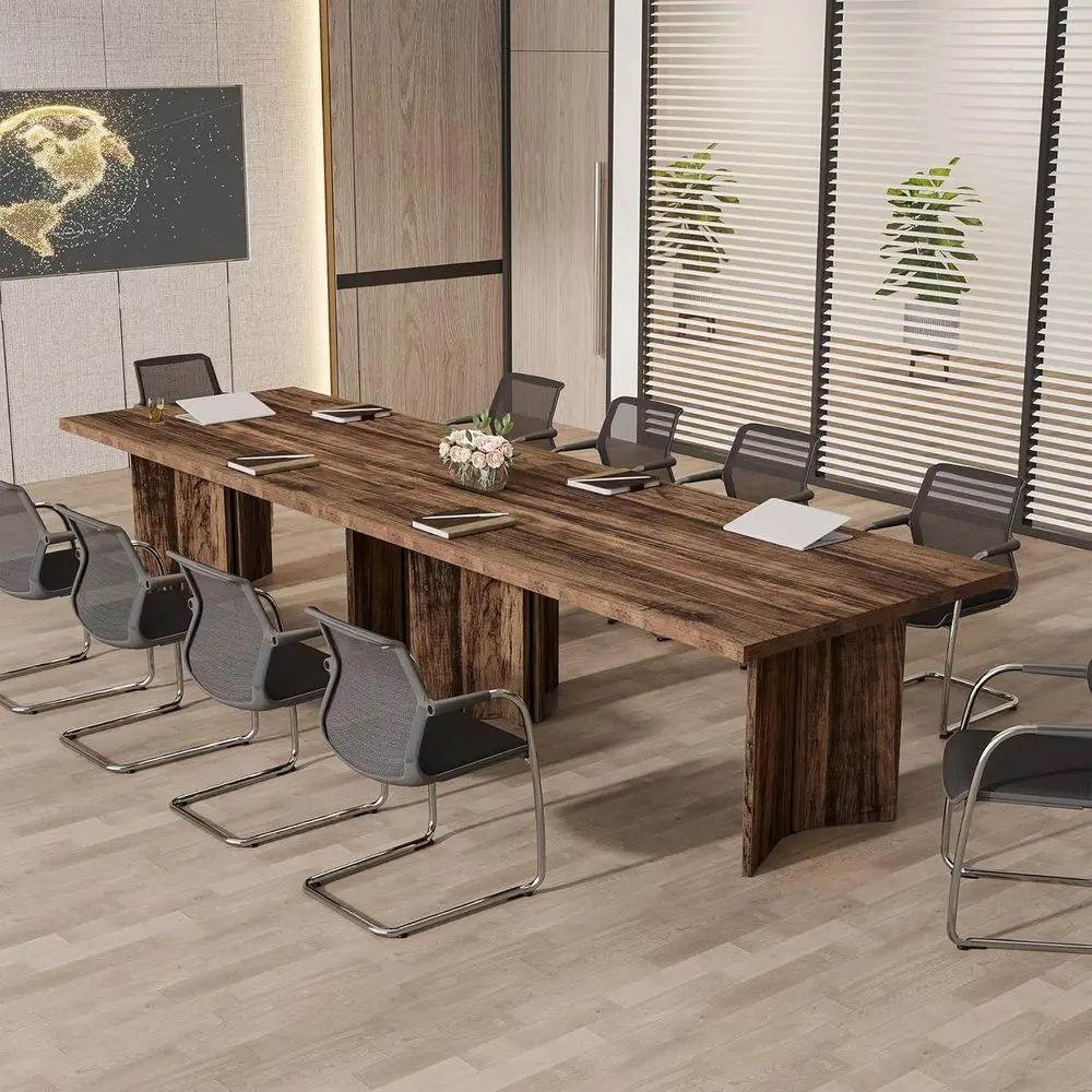 

Large 10-12 Person Wooden Conference Table Set of 2, Dark Brown