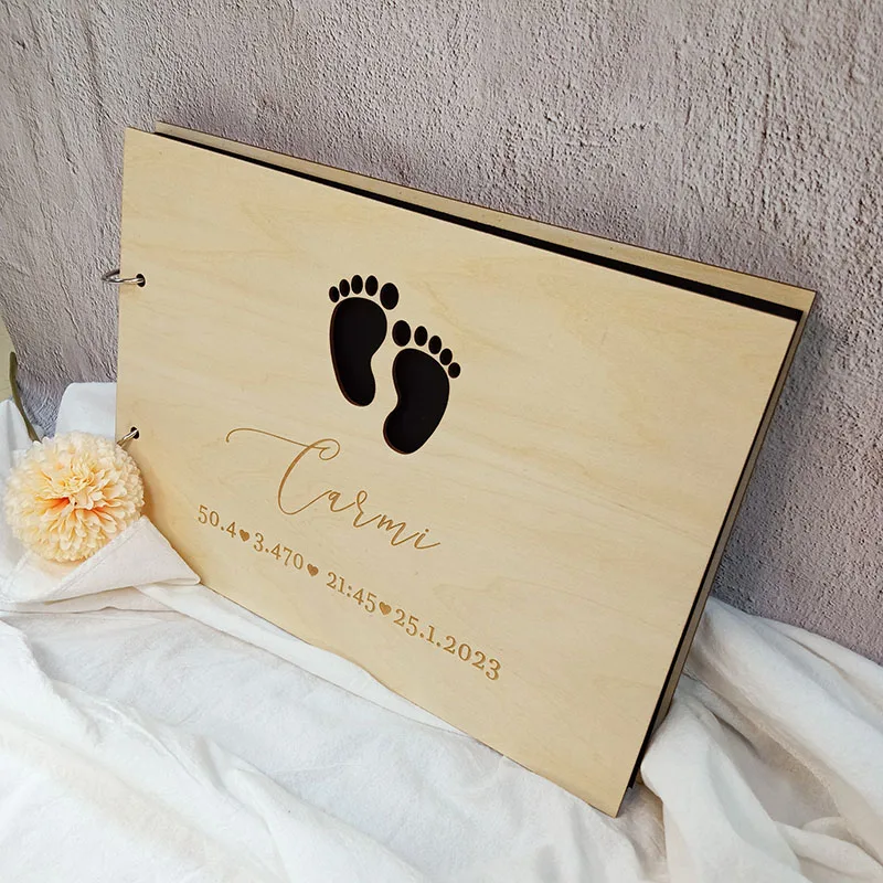 Custom Creative Signature Book Personalised Wooden Wedding Album Baby Growth Record Book Wedding Family Party Decoration