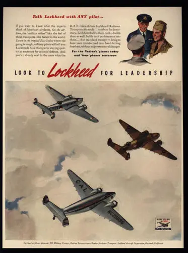 1n,1941 LOCKHEED RIF della Seconda Guerra Mondiale Bomber Airplane - - Targa in metallo VINTAGE