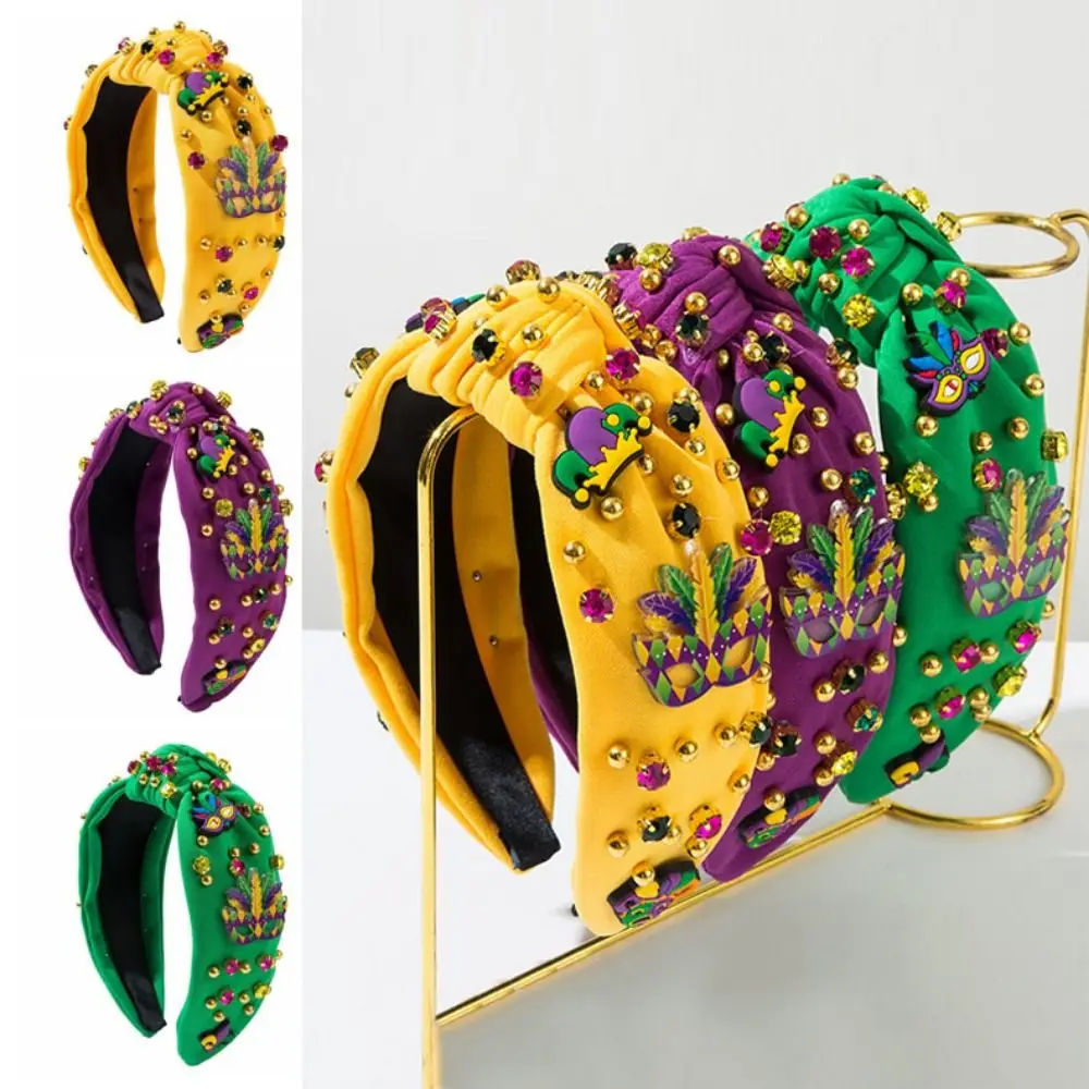 

Creative Rhinestone Knot Hairband Bead Inlaid Hand Sewn Carnival Party Hairband Colorful DIY Mardi Gras Hairband Festivals