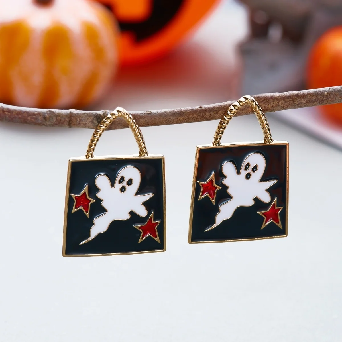 Halloween-Ohrringe mit Strass, Kürbis, Stern, Geist, asymmetrische Ohrstecker für Damen und Herren, Gothic-Mode, Kürbis-Ohrringe, Cosplay-Schmuck – Detail 18
