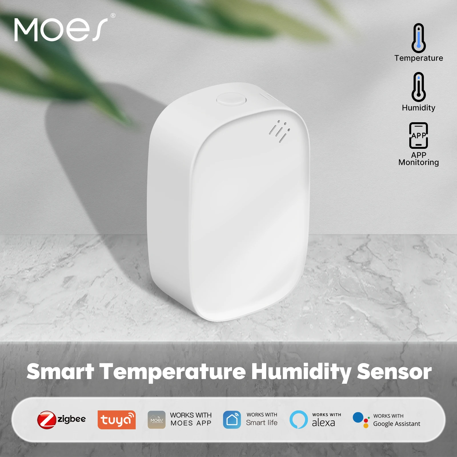 

MOES Tuya Zigbee Smart Temperature Humidity Sensor Indoor Hygrometer APP Monitoring Works With Alexa Google Home Battery Powered