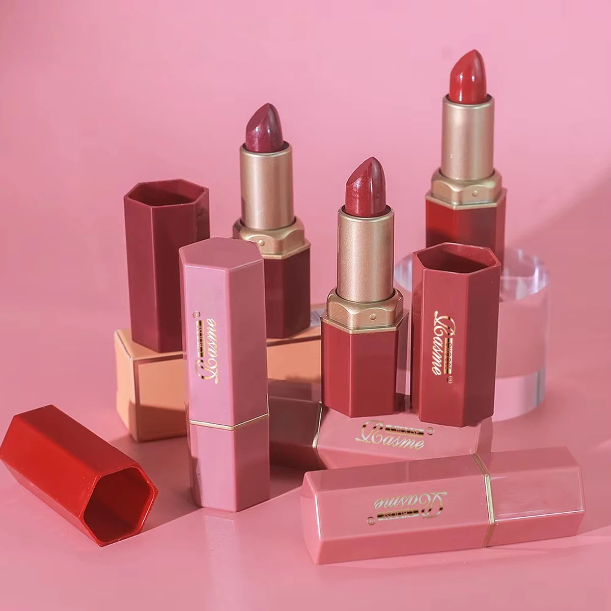 6 Colors Gold Bar Tube Lipstick Matte Texture Pearlescent Glitter Velvet Lipstick Valentine's Day Gift 1PCS