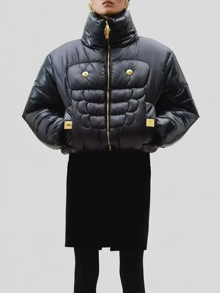 CiCi التخسيس تقسم الترتر سترات الموضة للنساء عالية الرقبة طويلة الأكمام سترة قصيرة غير رسمية الملابس النسائية الجديدة #5