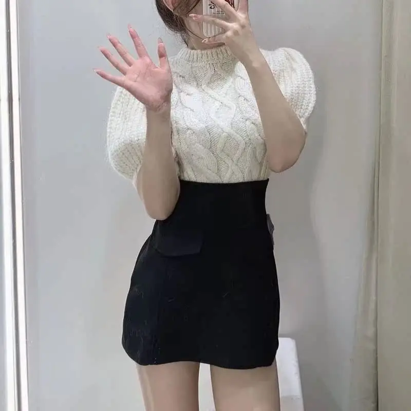 Primavera 2025 Donna Crew Ne ort Sve Maglione lavorato a maglia Versatile Bubble Sve Basic Sle Cotton Blend Faionable Top