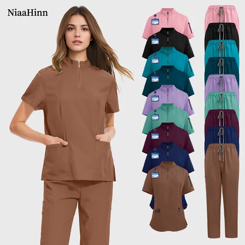 Niaahinn-ropa de trabajo médico para mujer, uniforme quirúrgico para mascotas, Hospital, conjunto exfoliante veterinario, ropa de trabajo Multicolor para cirugía clínica Dental