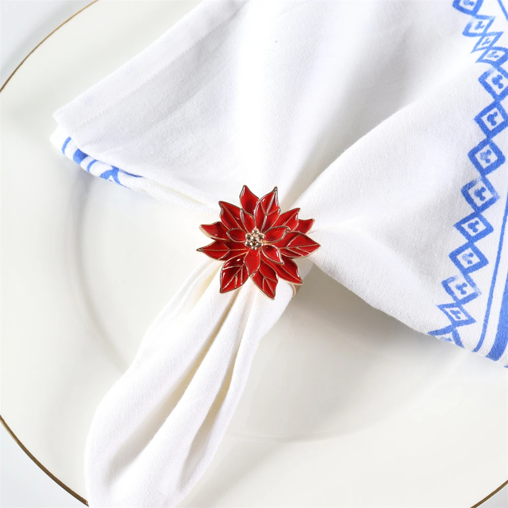 

6Pcs Napkin Rings Christmas Flowers Napkins Holder For Wedding Holiday Party Dinning Table Decorations Xmas Baubles