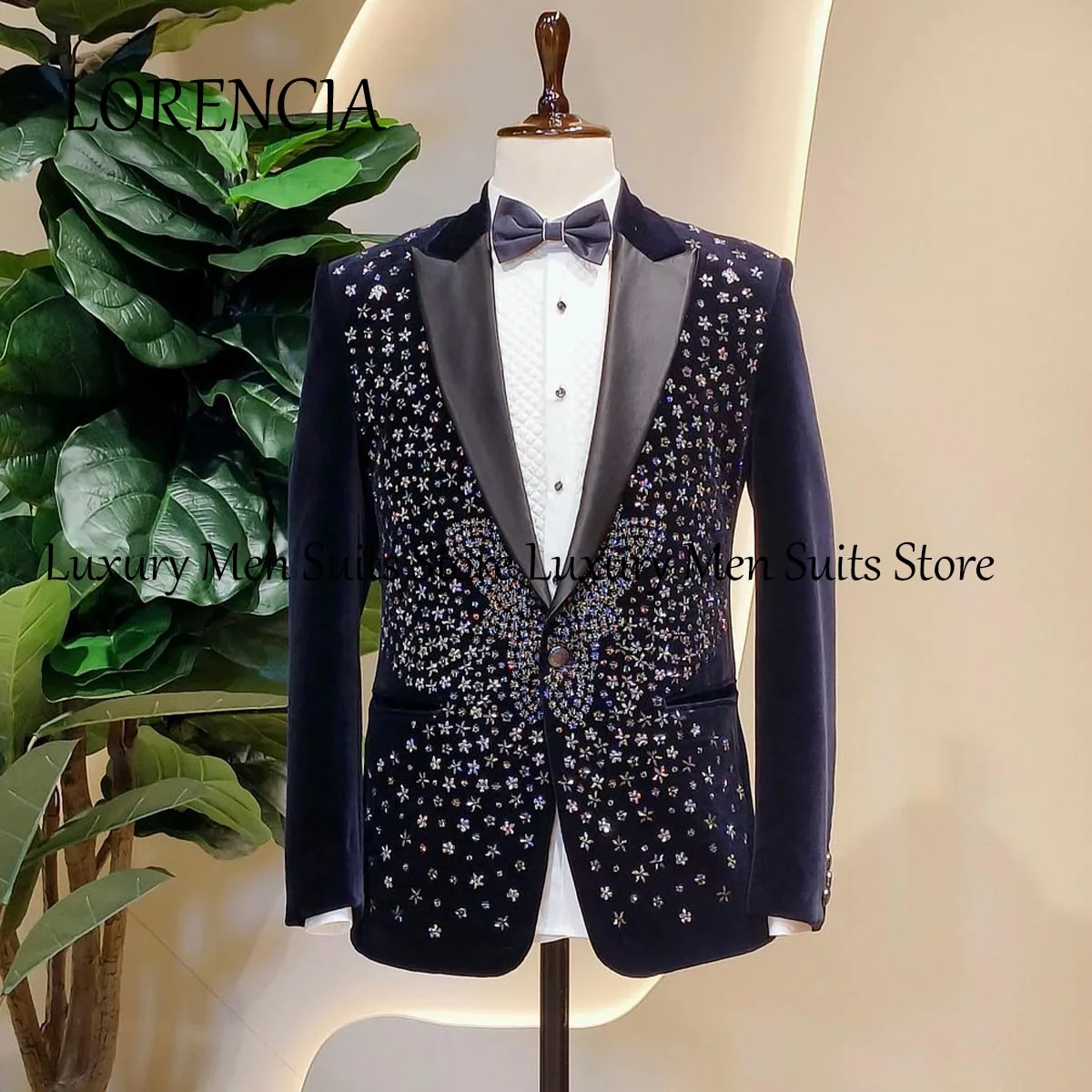 Embroidered Stone Tuxedo Shiny Beaded Men Suits 2 Pieces Sets Male Dinner Party Prom Blazers Slim Fit 2024 Groom Costume Homme