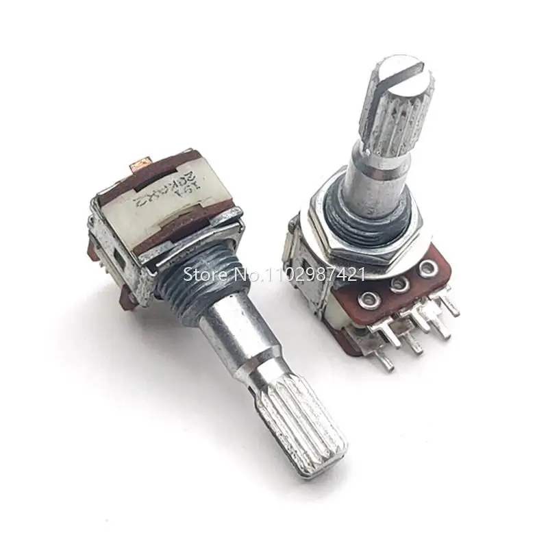 Potenciômetro Rotativo de Precisão A20K*2 para Carro, Potenciômetro Duplo 20KA, Eixo em Forma de Flor, Comprimento 25MM, 6 Pinos