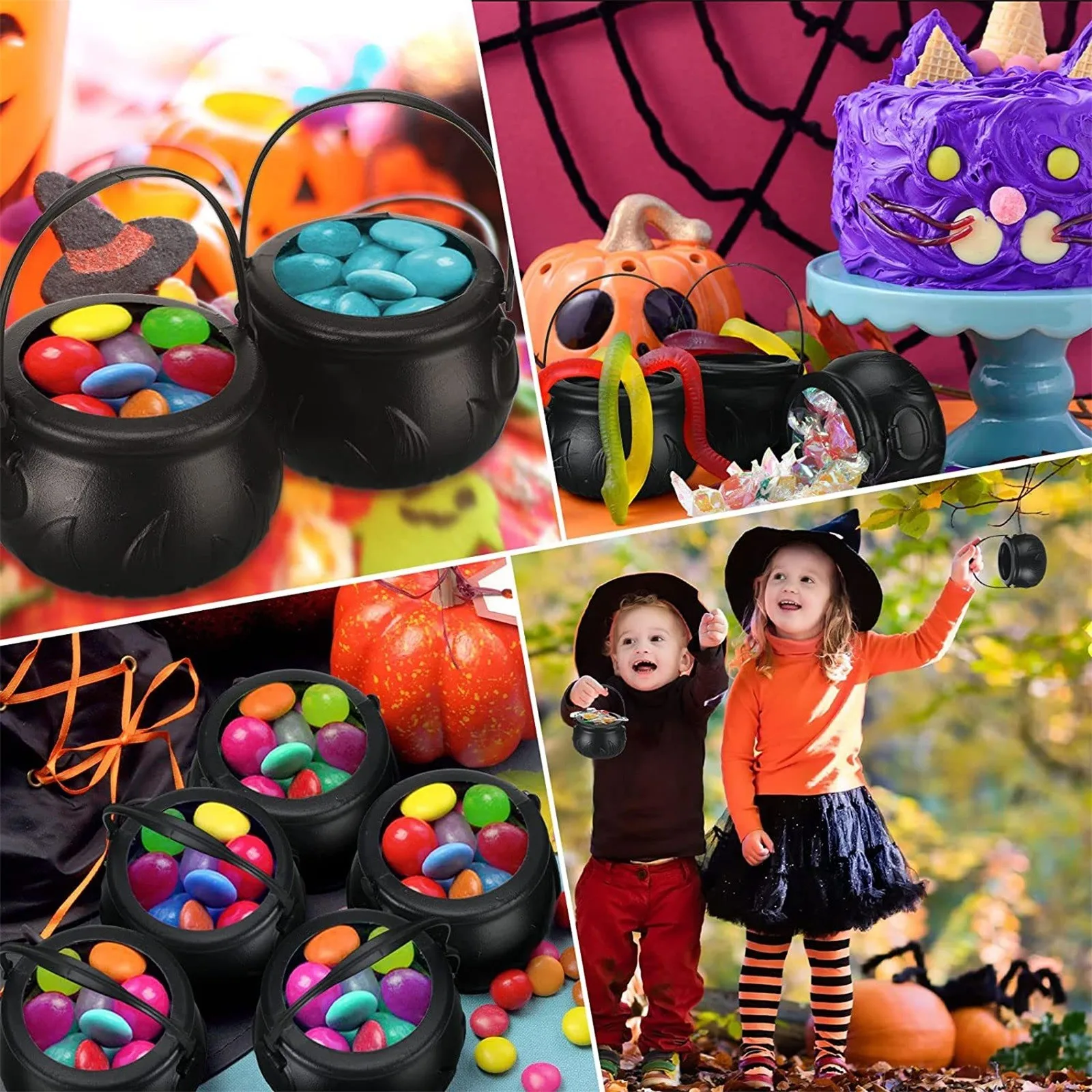 

Halloween Mini Plastic Candy Bucket Pot Witch Skeleton Cauldron Holder Jar Trick Or Treat Halloween Party Decor Props Kids Toy
