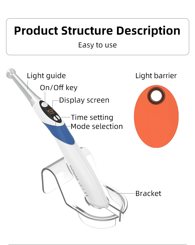 VVDental Kabellose LED-Aushärtelampe 2500mW/cm² 1 Sekunde Photopolymerisationslampe Harzaushärtung Kieferorthopädie Dentalinstrumente – Detail 7