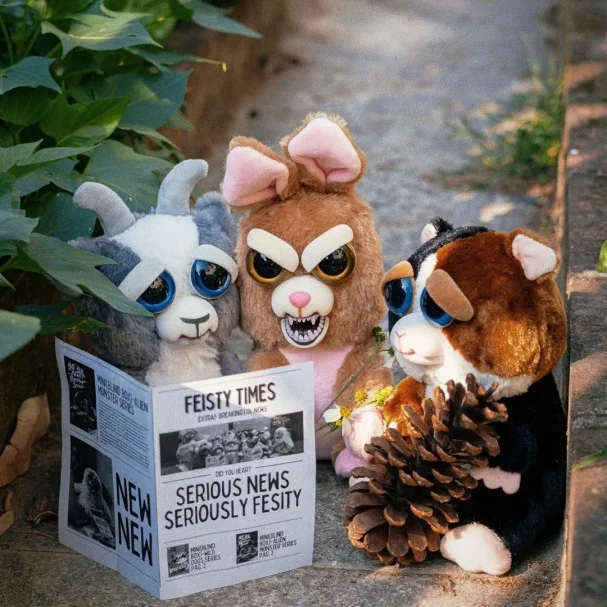 Official Feisty Pets Medium Size Interactive Flip Face Plush Doll Rabbit Cat Goat Cheetah Unicorn Stress Relief Toy Doll Gift