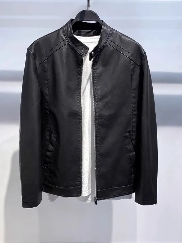 

Youth Men's Faion PU Leather Jaet Motorcycle Sle Casual Wear Long Sve Zipper Closure Color Easy Care