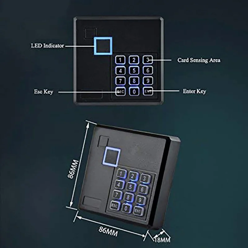 

Proximity RFID Card Reader ip65 waterproof 13.56MHZ/125KHZ Door Access Control Keypad Reader Wiegand 26 Bit Color Black 103IC