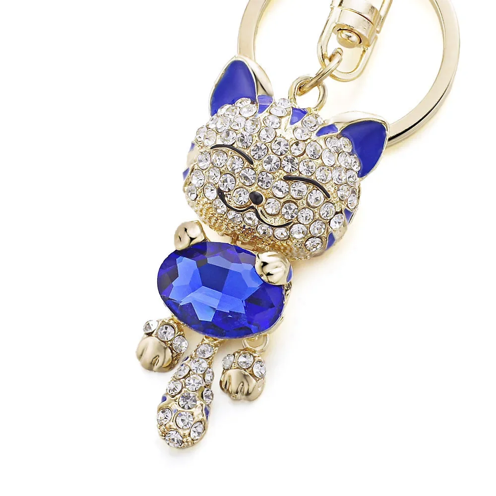 Lovely Cat Crystal Rhinestone Keyrings Key Chains Rings Holder Purse Bag for Car Keychains Best Gift for Women Girl K218