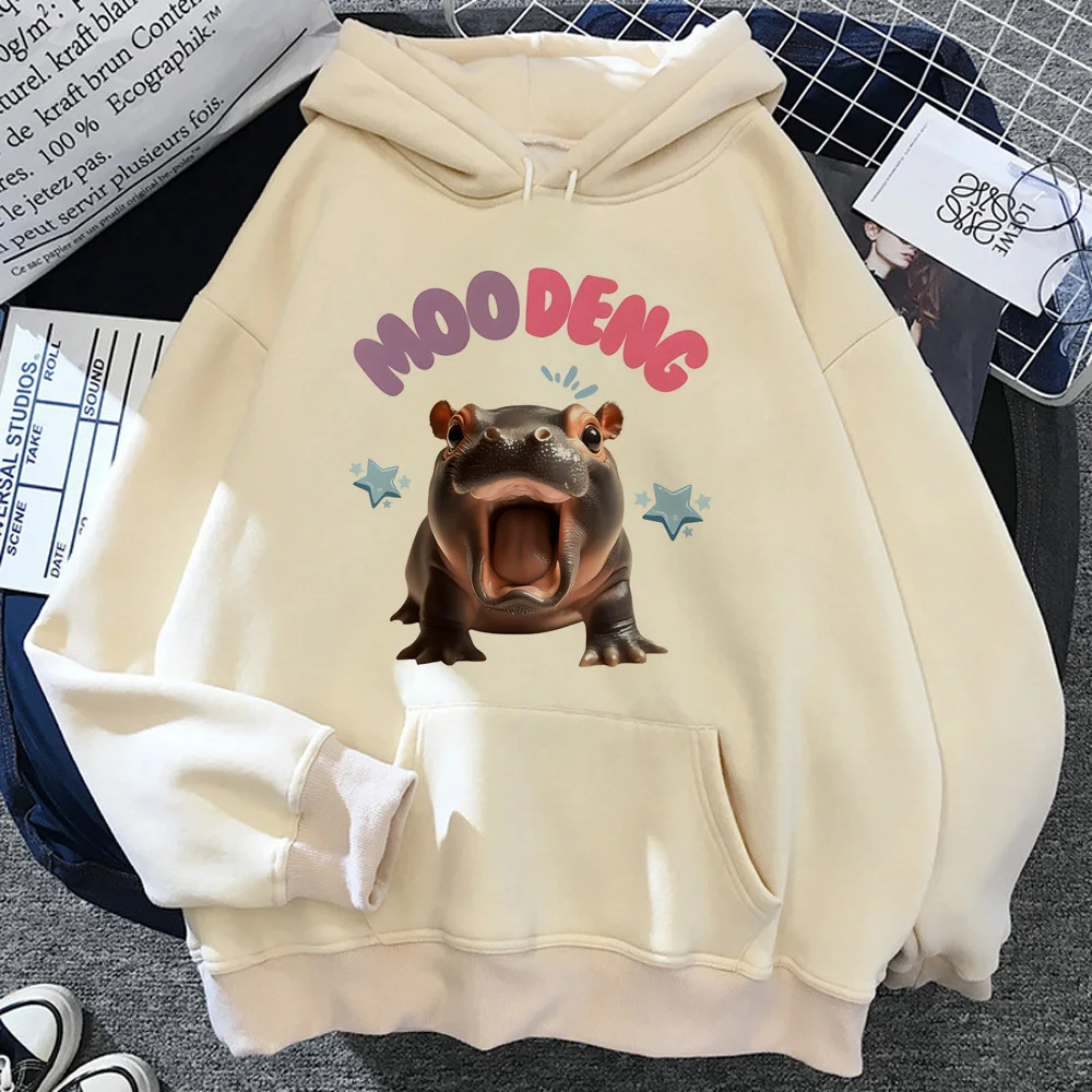 Moo Deng hoodie funny graphic youthful manga streetwear comic female sweatshirts tracksuits anime manga