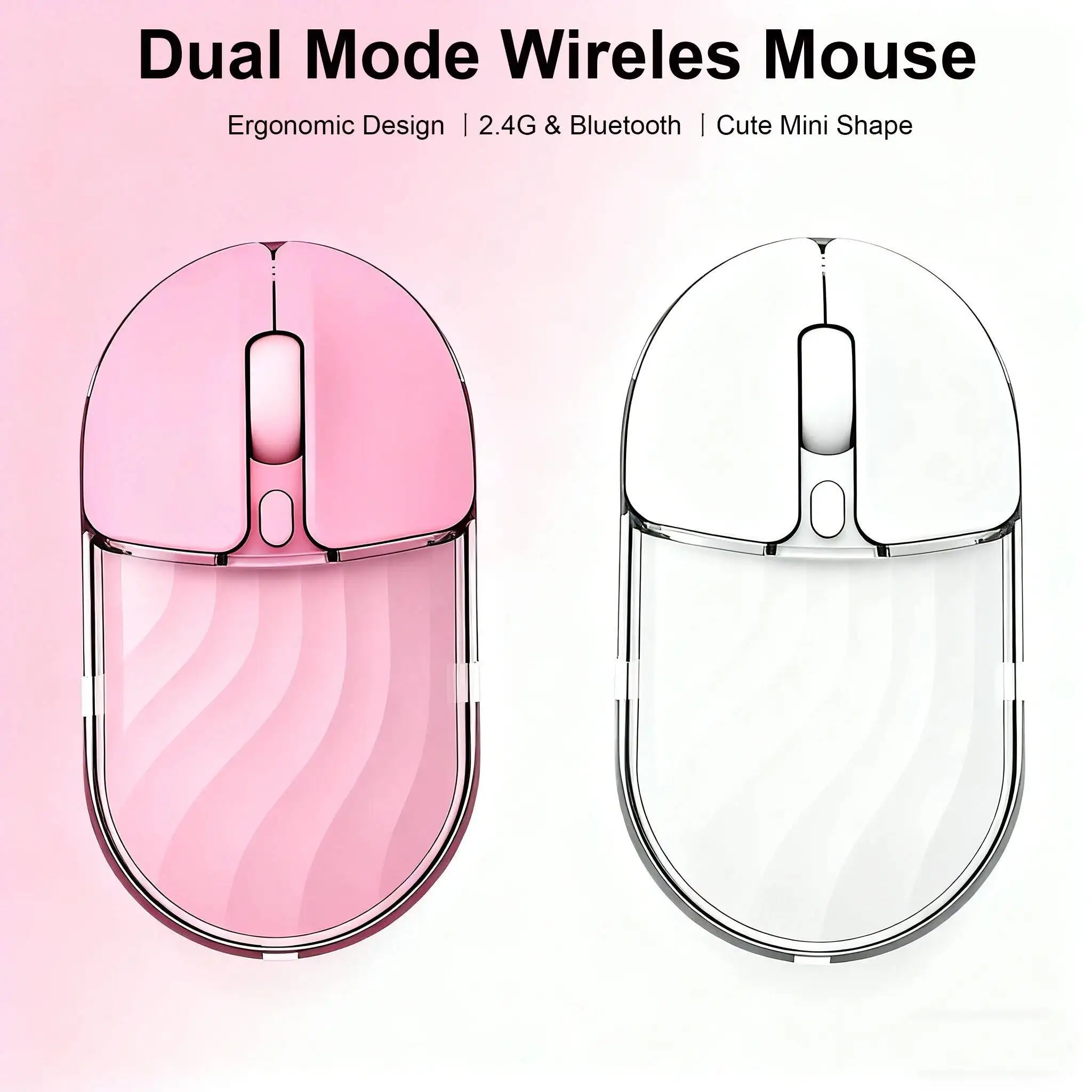 

2.4G Bluetooth Dual Mode Wave Mouse Cute Pink Optical Lightweight Portable Eargonomic Computer USB Wireless Mice For Laptop PC