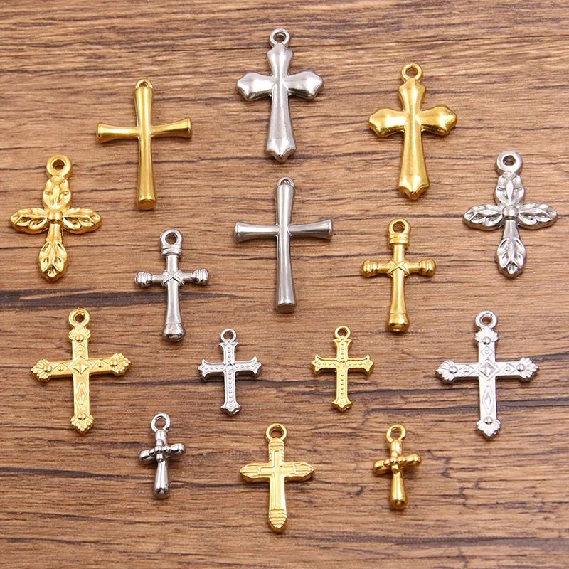 

2Pcs 2 Color 304 Stainless Steel Two-sided Cross Pendant Geometric Figure Charm DIY Necklace For Jewelry Making