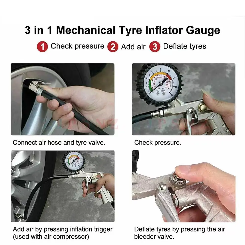 220PSI Car Multifunctional Tire Air Pressure Monitoring Gauge Tester Air Compressor Dial Meter Motorcycle Inflator Pump Tools