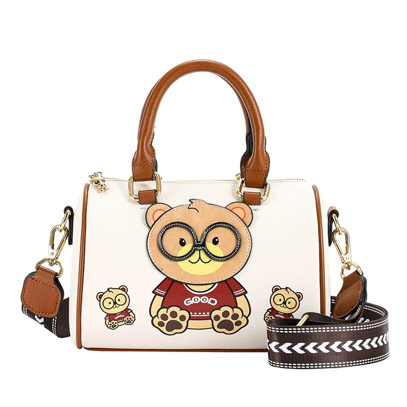 Beibaobao White Handbags Casual Boston Women\'s Bag 2024 New Bear Pattern Design Fashionable Handbag Shoulder Bag Crossbody Bag