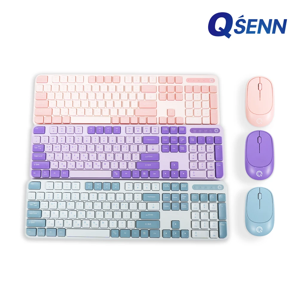 مجموعة لوحة مفاتيح وماوس لاسلكية منخفضة الضوضاء من Qsenn Mk314 (يتضمن جلد لوحة المفاتيح) لافندر، زهر الكرز، نجمة الرماية