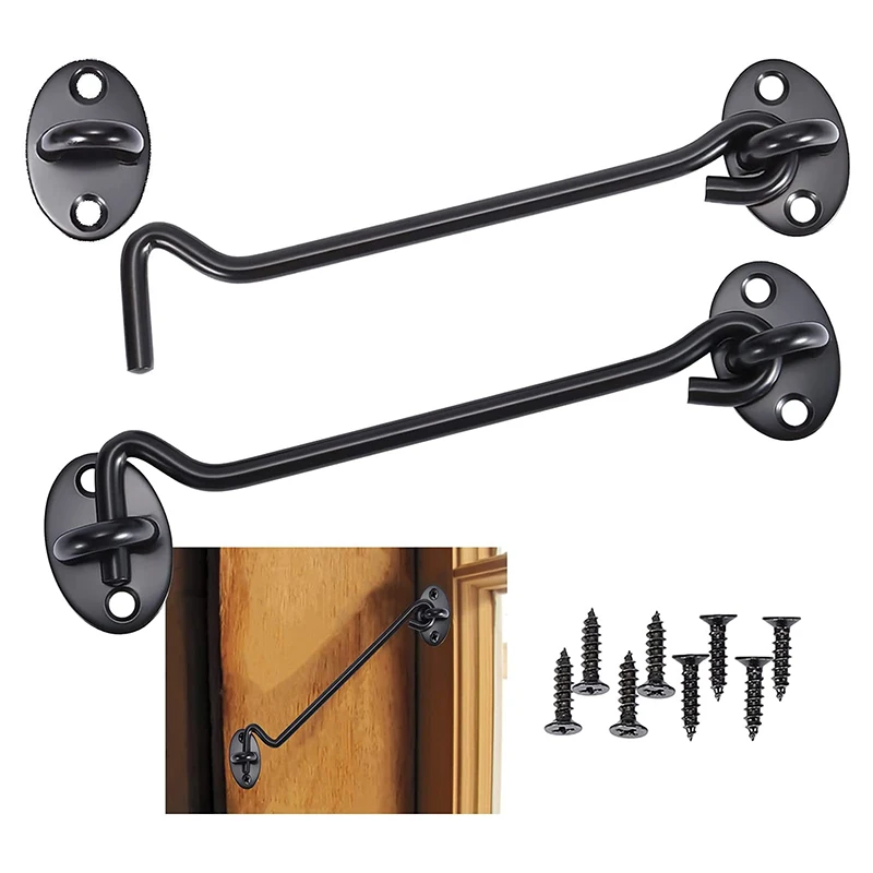 Door Lock Hook Black Stainless Steel Door Hook Lock With Mounting Screws Suitable For Windows Barn Doors Shed Doors