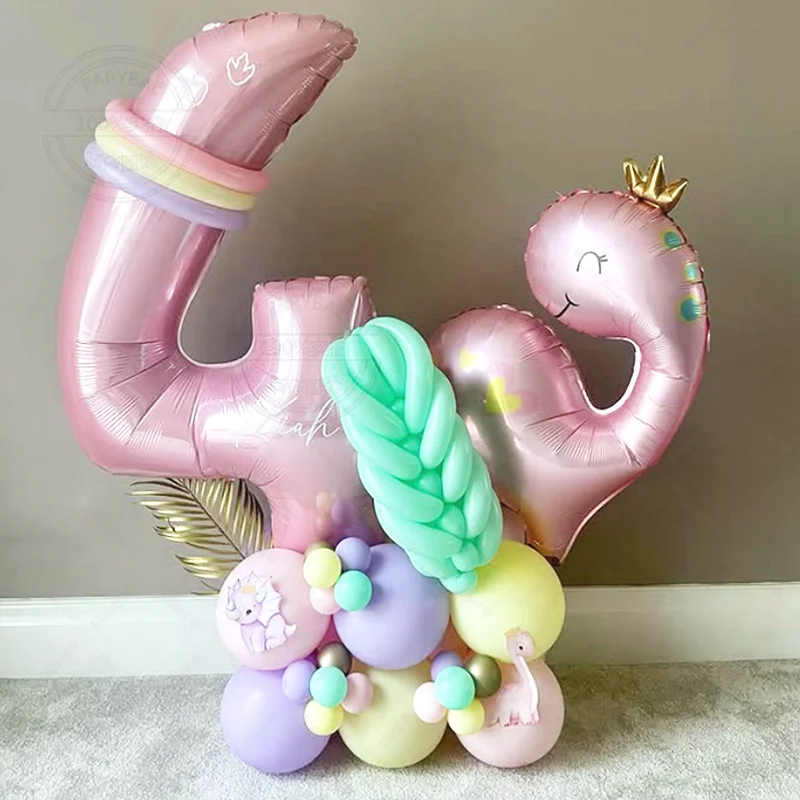 46 Stück Krone Dinosaurier Ballon Rosa Zahl Geburtstag Ballon Set Macaron Ballon Festliche Party Dekoration Kinder Überraschungsgeschenk
