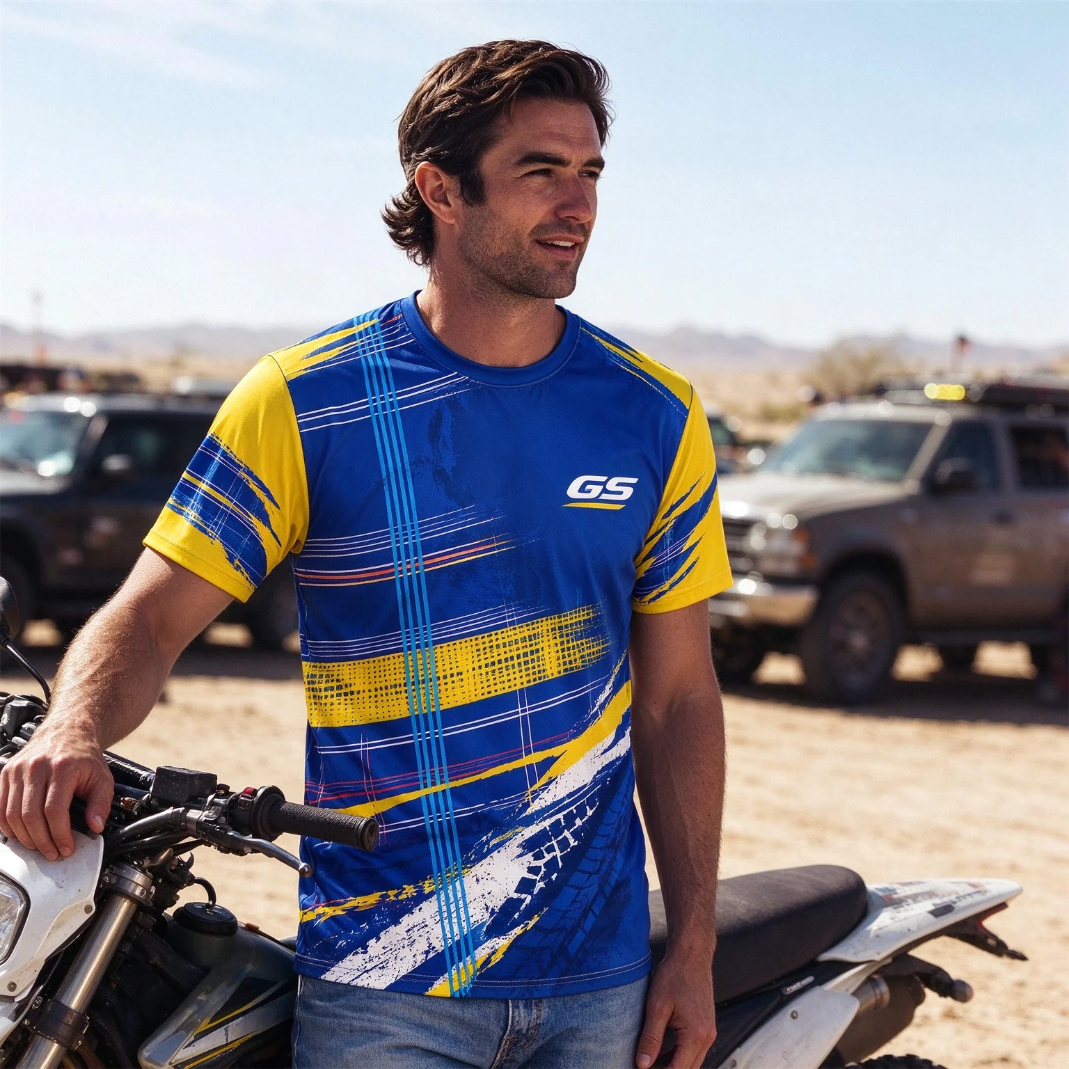 GS Mens T Shirt Summer Short Sleeve Blue Yellow Racing Graphic Sportswear Outdoor Adventure Riding Unisex Casual Athletic Tee