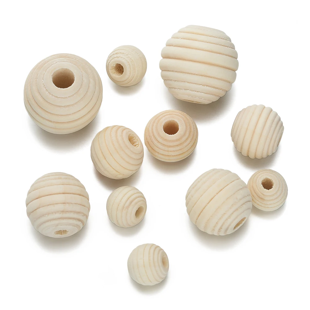 Perles rondes en bois fileté naturel, 10 à 50 pièces, en nid d'abeille, pour la fabrication de bijoux, artisanat de pompon de bracelet à bricoler soi-même