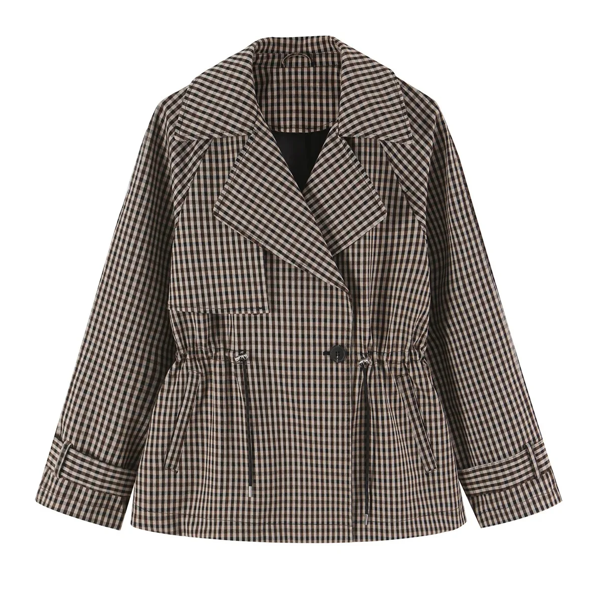 KONDALA Vintage Casual Chic Damen Trenchcoat, kariert, mit Einzelknopf, Umlegekragen, modischer Mantel, Herbst-Winter-Mantel 2026