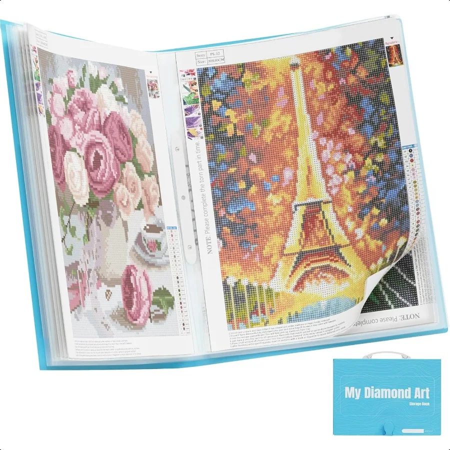 

A3 Storage Book for Diamond Art Portfolio Folder for Diamond Painting Accories with 30 Pocket Slevees Protectors 16.9x12.4inche