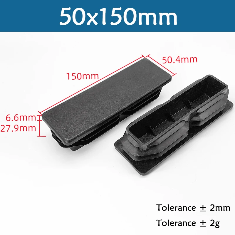 100Pcs Black Plastic Blanking End Caps Rectangular Pipe Tube Cap Insert Plugs Bung Furniture Tables Chairs Foot Pads Protectors