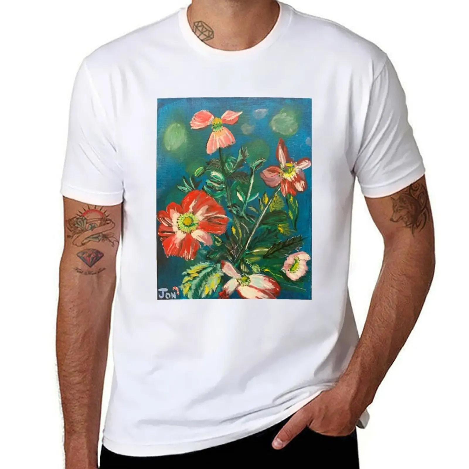 

Flowers with Aqua Background T-Shirt man t shirt luxury t shirts for man cotton T-Shirt