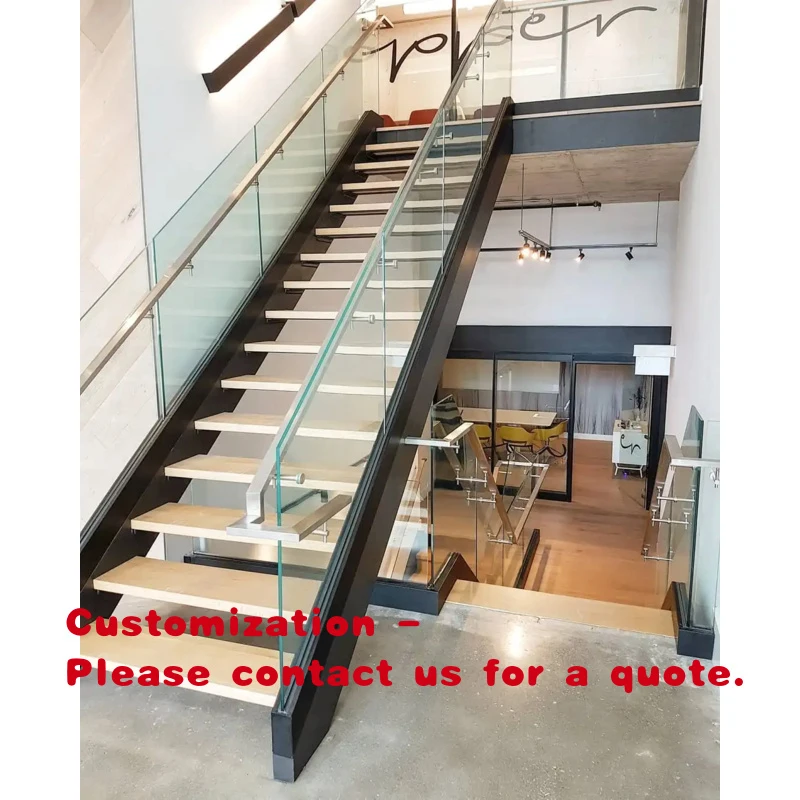 custom.Oak Step Straight Staircase With Double Beam Customs Stairs Foshan Factory