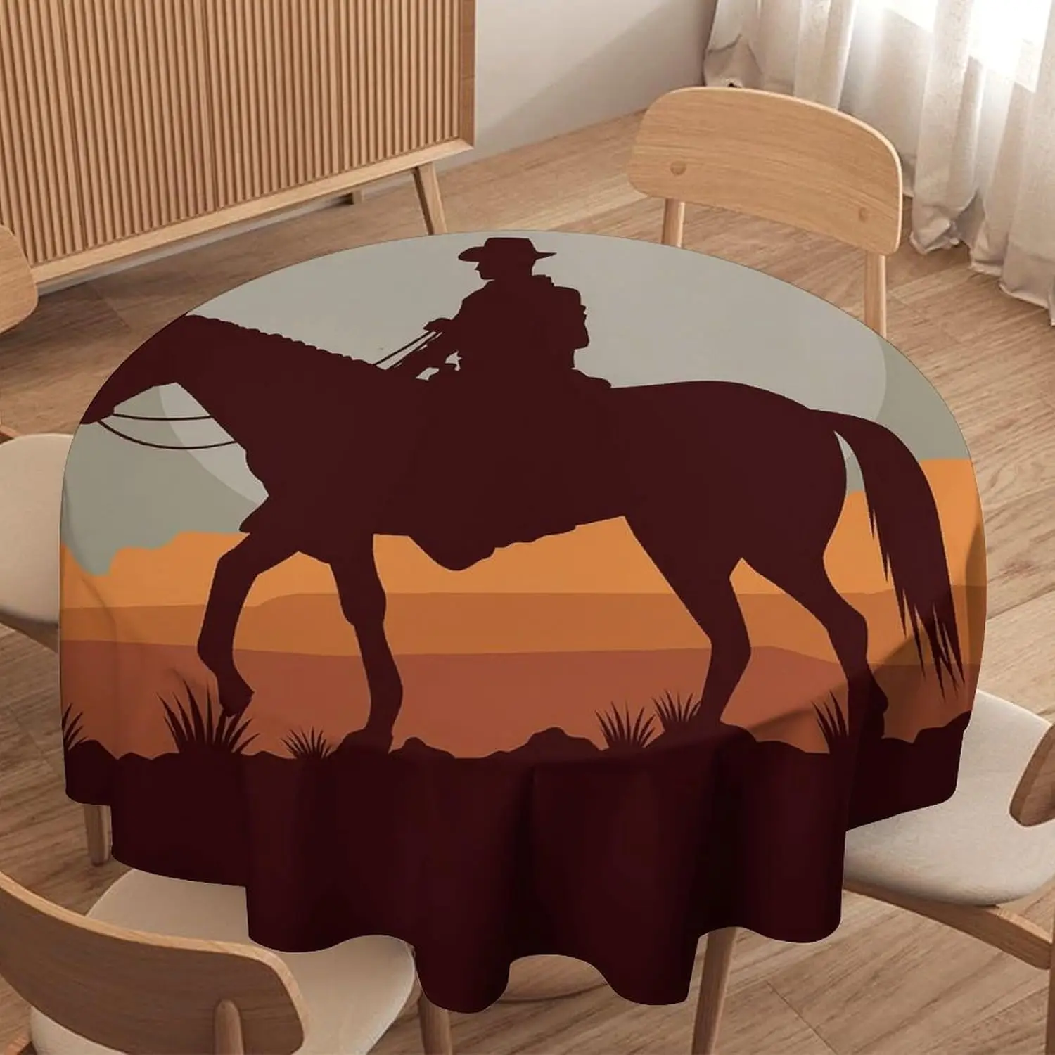 

Country Theme West Desert Cowboy Circle Tablecloth - Vintage Wild Western Style Home Party Dining Kitchen Cover