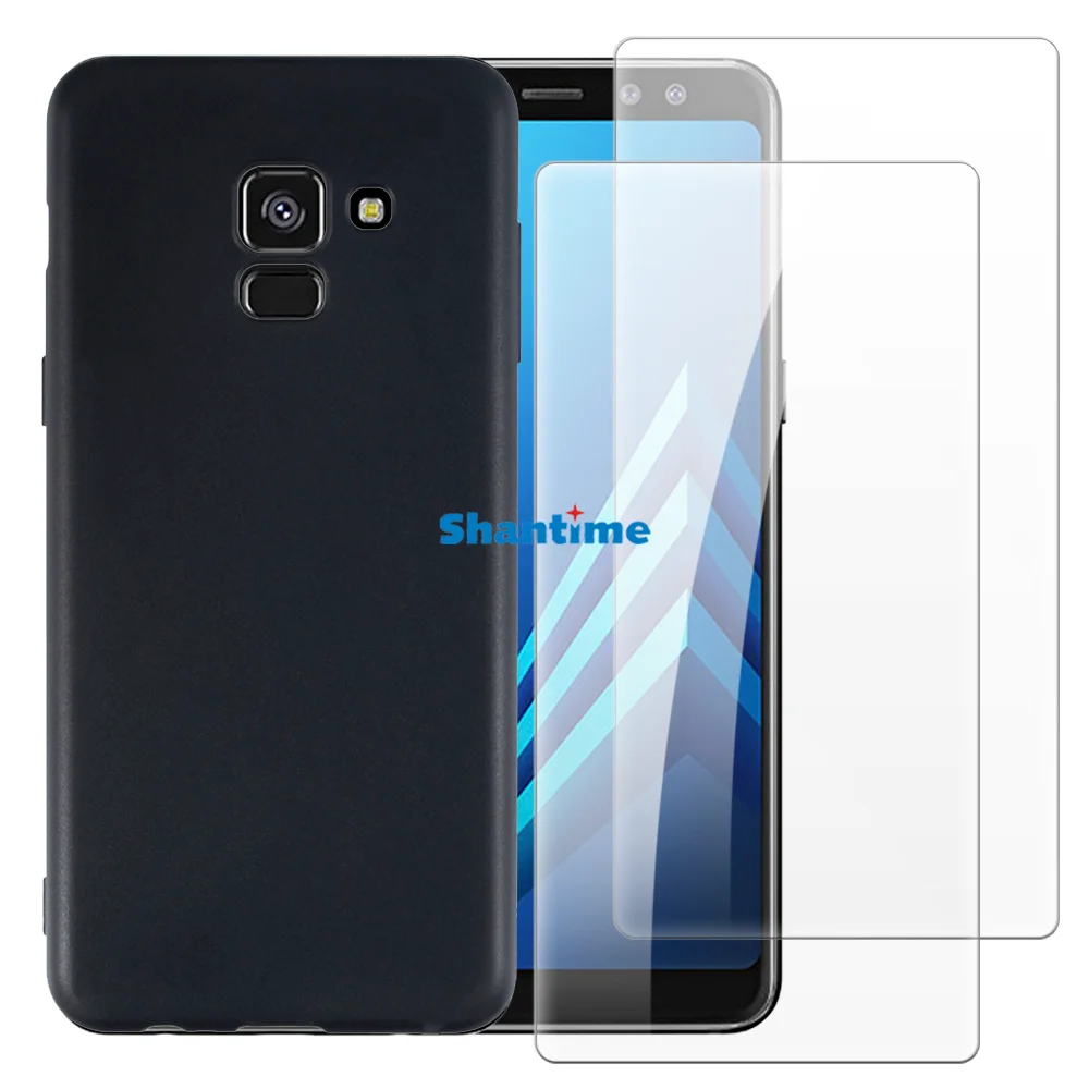 Soft Case + 2 Pack Tempered Glass Screen Protectors for Samsung Galaxy A8 2018 A530F Full-Body Protection