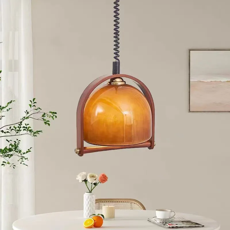 Medieval glass retractable chandelier Japanese retro restaurant bar counter designer atmosphere silent wind chandelier
