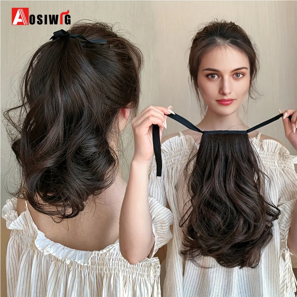 Synthetic Ponytail Hairpiece Women Short  Curly Ponytail Clip In PonyTail Hair Extensions Wrap Around On Girl Hair Extension